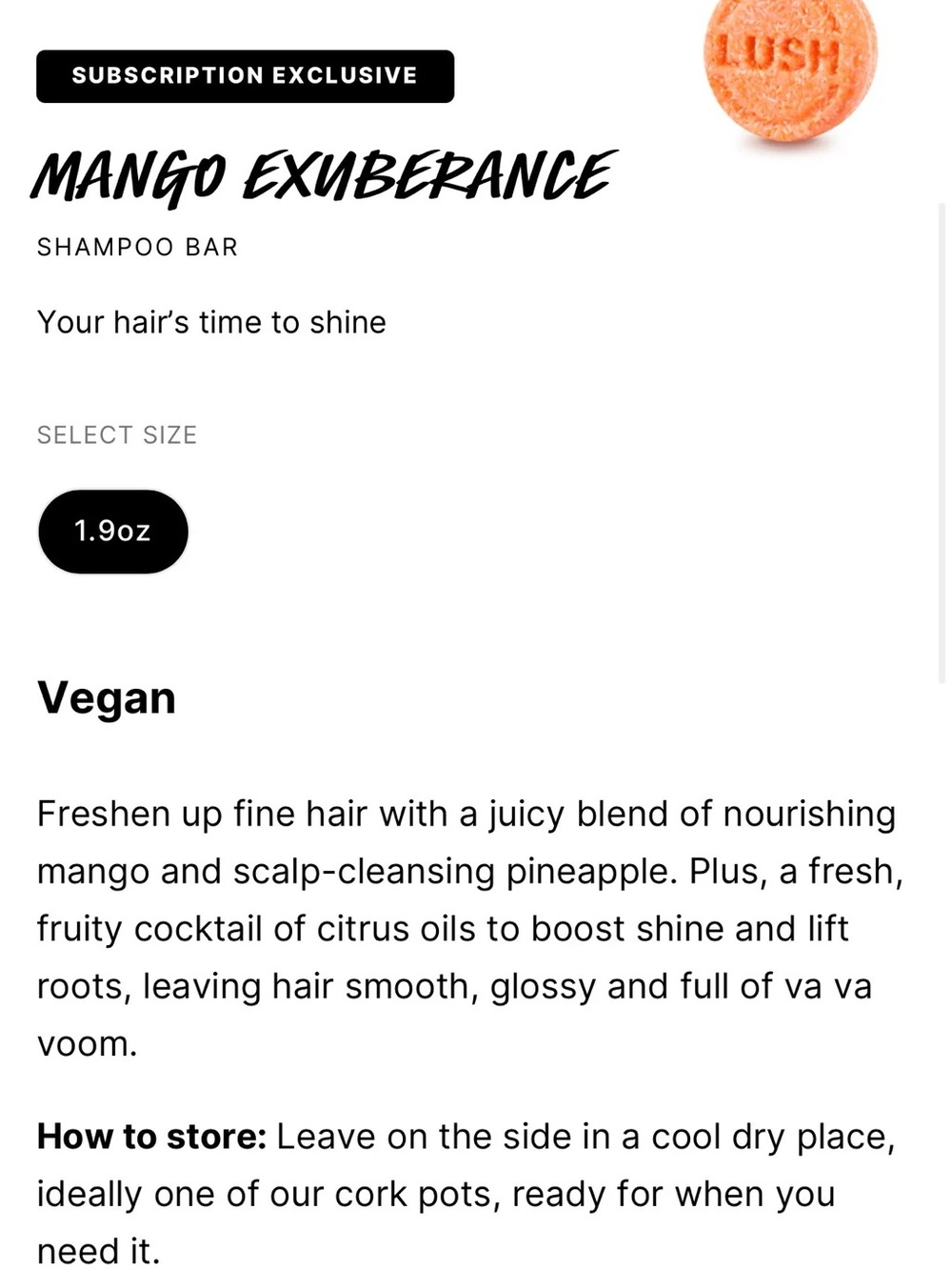 Lush Mango Exuberance Shampoo Bar